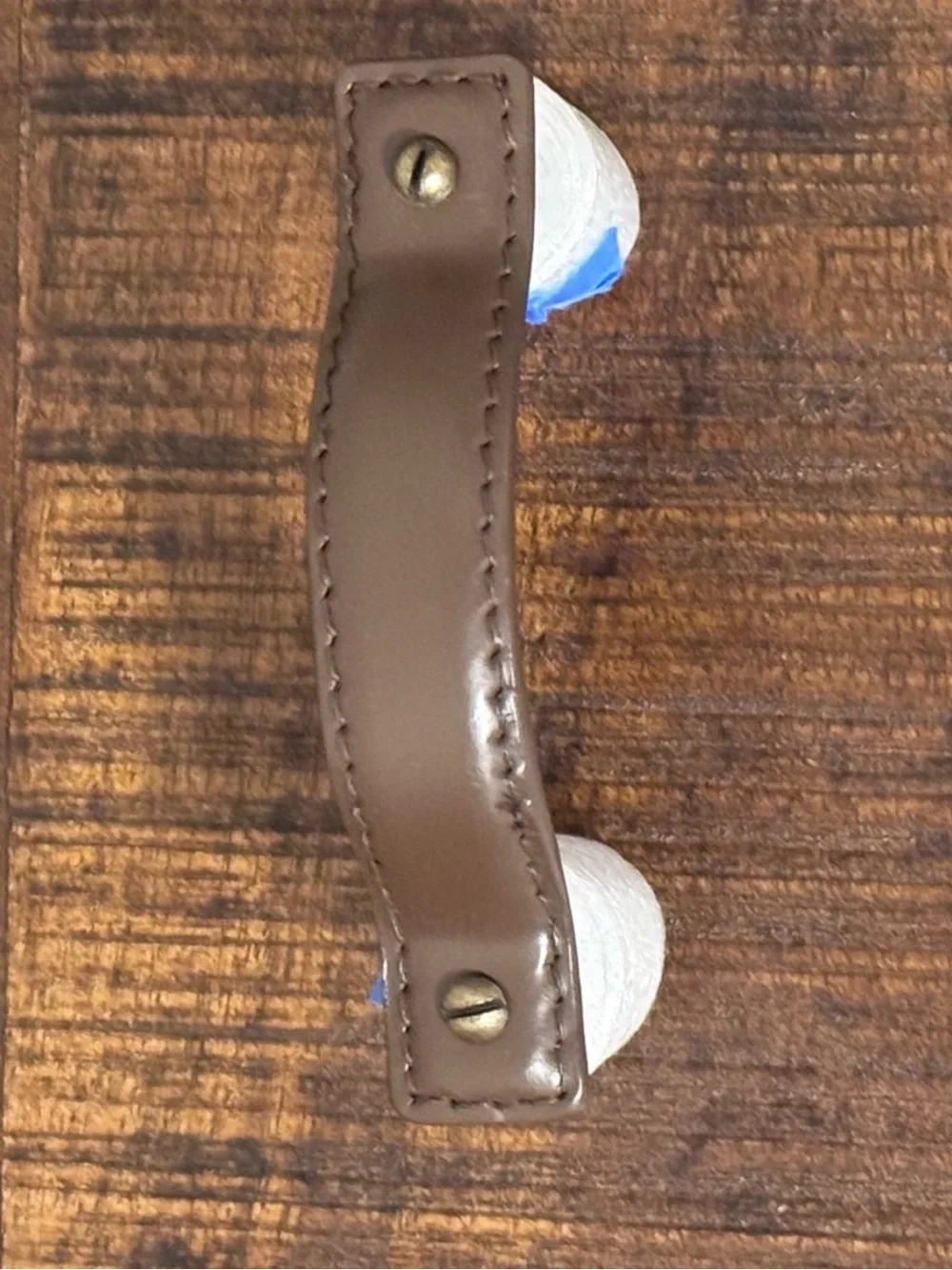 NWOT Anthropologie Saddle Stitch Leather Handle Brown Iron Brass Pull